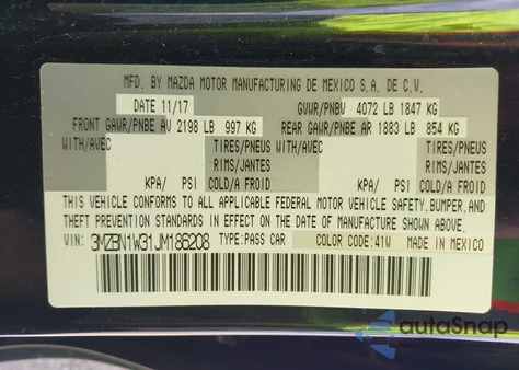 2018 Mazda Mazda3 Grand Touring z USA, uszkodzony, nr VIN 3MZBN1W31JM186208